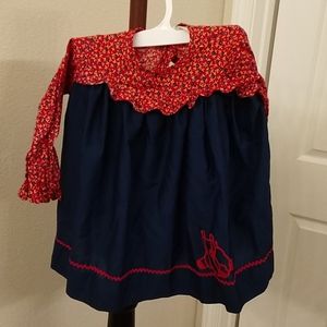 Vintage 70s 4T smock red blue hippo
